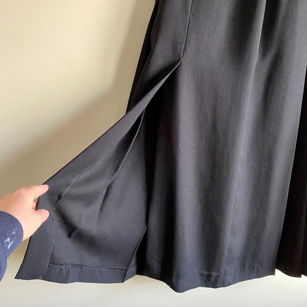 Vintage Cleo | Black Midi Pleated Skirt w/ Slit 35" Length - Picture 2 of 4